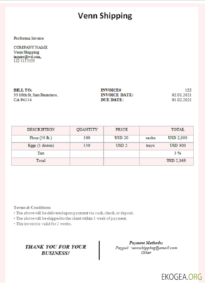 Facture d'expédition Venn aux États , Unis
